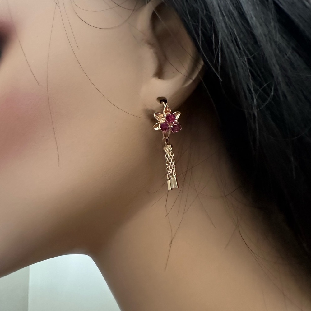 0.60 Carat Natural Red Ruby and Diamond 14K Solid Rose Gold Earrings - Picture 3 of 5